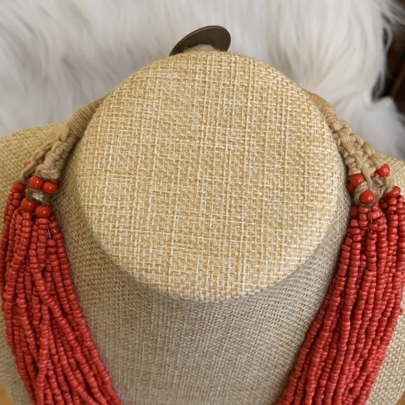 Vintage Konyak Naga Red Coral Colored Glass Seed Beads Multi Strand Necklace - Picture 11 of 15